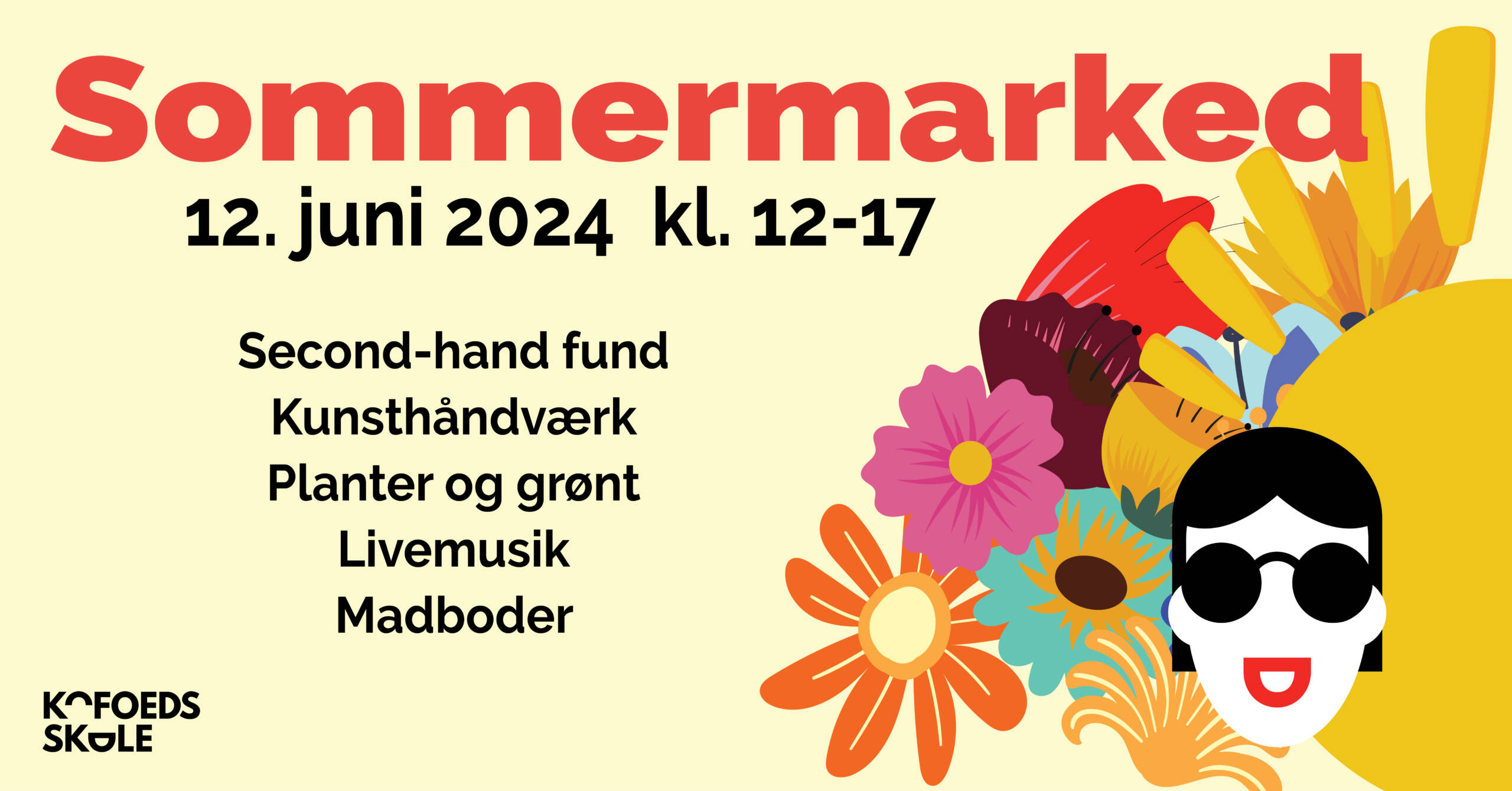 Grafik med blomster til sommermarked på Kofoeds Skole 12. juni 2024